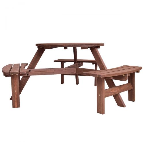  Maximumstore Patio 6 Person Outdoor Wood Picnic Table Beer Bench Set Pub Dining Seat Garden