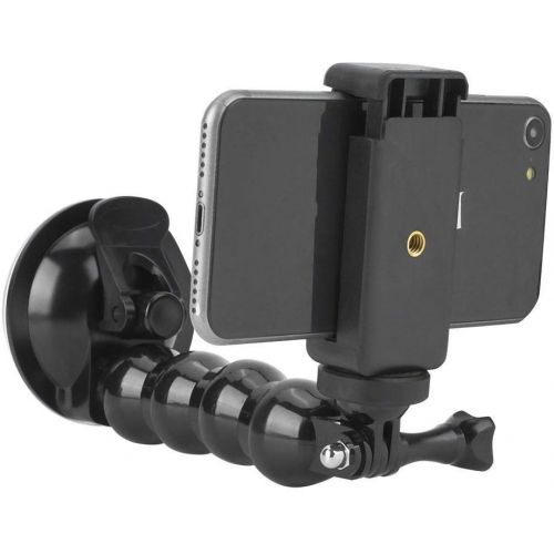  Maxmartt Gopro Suction Cup Mount,Suction Cup Camera Windscreen Mount Flexible Neck Bracket with Mobile Phone Clip for Gopro