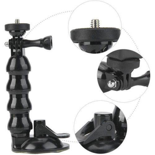  Maxmartt Gopro Suction Cup Mount,Suction Cup Camera Windscreen Mount Flexible Neck Bracket with Mobile Phone Clip for Gopro