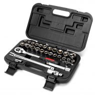 Max Power MAXPOWER 30pcs 12 Drive Socket Wrench Set Includes up to 1-inch Large Socket, Ratcheting Handle, Extension Bars, Universal Joint, Adapter, and Carrying Case