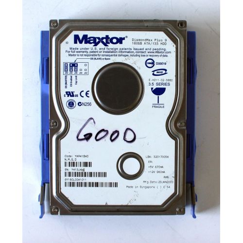  Maxtor DiamondMax Plus 9 160GB ATA/133 HDD, 6Y160L0041011, YAR41BW0 N,M,G,D