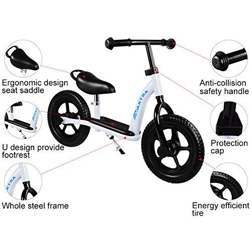  Maxtra Balance Bike Footrest Designed Bicycle Lightweight Adjustable White for Ages 2 to 7 Years Old