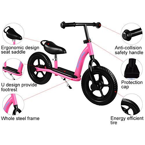  Maxtra No-Pedal Balance Bike Footrest Designed Bicycle Adjustable Pink for Ages 2 to 7 Years Old