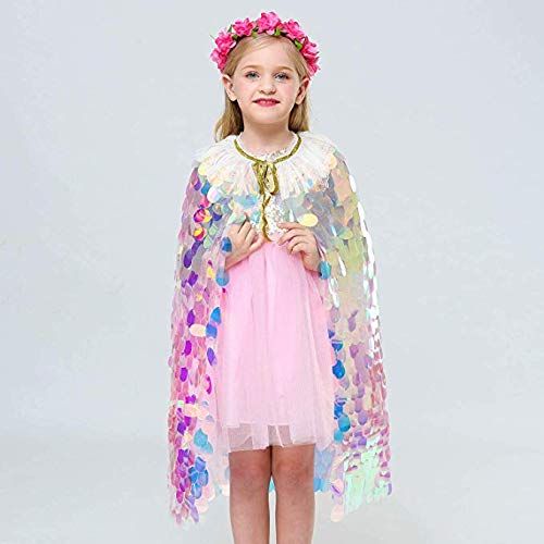  MaxxCloud Girls Glitz Halloween Cape Bling Costume Glitter Flower Girl Dress Princess Sequins Cloak Spangle Robes