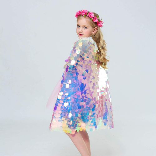  MaxxCloud Girls Glitz Halloween Cape Bling Costume Glitter Flower Girl Dress Princess Sequins Cloak Spangle Robes