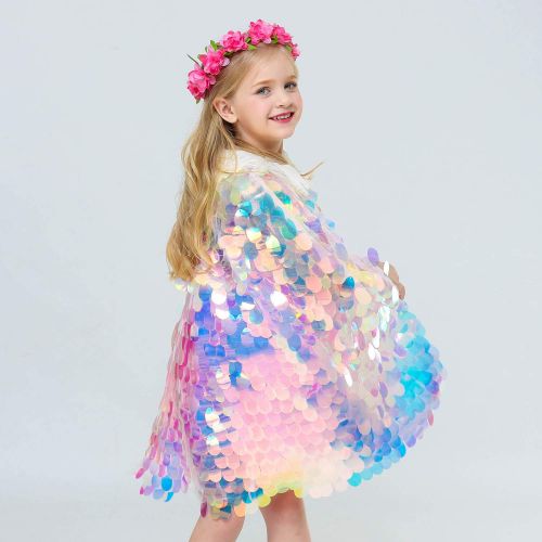  MaxxCloud Girls Glitz Halloween Cape Bling Costume Glitter Flower Girl Dress Princess Sequins Cloak Spangle Robes