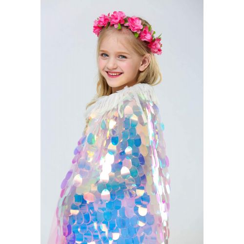  MaxxCloud Girls Glitz Halloween Cape Bling Costume Glitter Flower Girl Dress Princess Sequins Cloak Spangle Robes