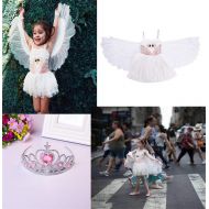 MaxxCloud Girls Flamingo Costume Pageant Princess Party Tutu Dress with Angel Wings and Pink Crown Headwear