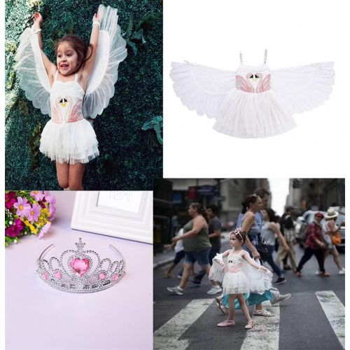  MaxxCloud Girls Flamingo Costume Pageant Princess Party Tutu Dress with Angel Wings and Pink Crown Headwear