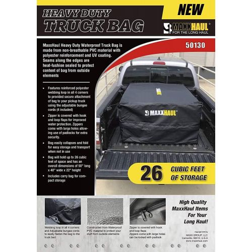  MaxxHaul 50130 Cargo Truck Bag - Heavy Duty and Water Resistant for Pick Up Truck or SUVs - 50 x 40 x 22 Black