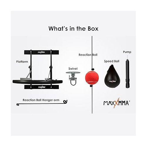  MaxxMMA Heavy Duty Adjustable Speed Bag Platform Training Kit+Speed Punching Ball+Fitness Reaction Ball,Adjustable Wall Mount Fitness Frame Equipment for Home Sports,Adults Boxers,Training,Boxing