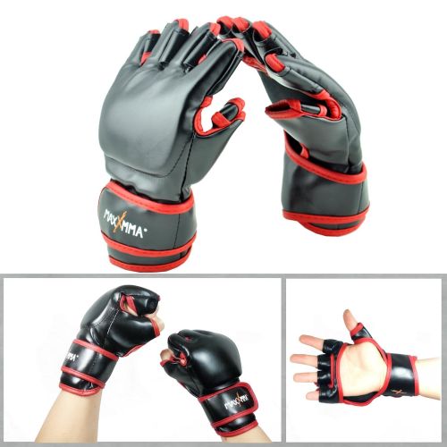  MaxxMMA Mixed Martial Arts Shin Guards and MMA Training Grappling Gloves with Free Jump Rope