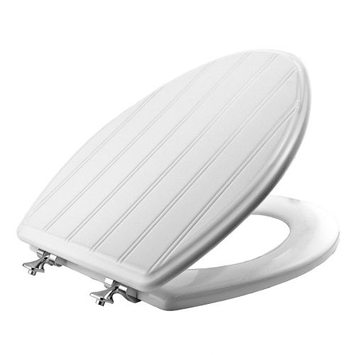  Mayfair Cottage Classic Elongated Molded Wood Toilet Seat in White with Chrome Hinge