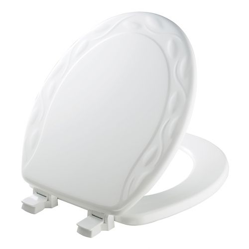  Mayfair Round Ivy Molded Wood Toilet Seat in White with Easy Clean & Change Hinge