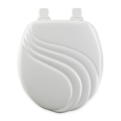  Mayfair Round Swirl Molded Wood Toilet Seat in White with Easy Clean & Change Hinge