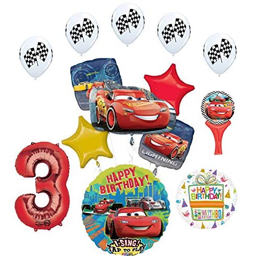 Mayflower Products Cars Lightning McQueen 3rd Birthday Party Supplies Sing A Tune Balloon Bouquet Decorations