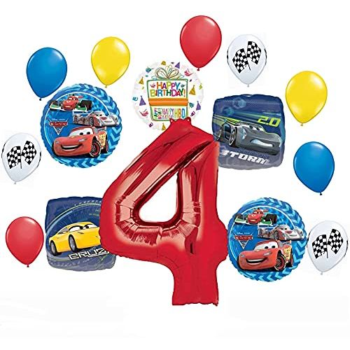  Mayflower Products Disney Cars Party Supplies Lightning McQueen 4th Birthday Balloon Bouquet Decorations 15 pieces