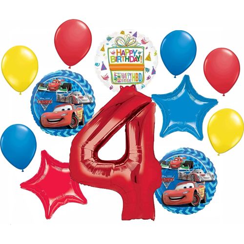  Mayflower Products Disney Cars Party Supplies Lightning McQueen 4th Birthday Balloon Bouquet Decorations 12 pieces