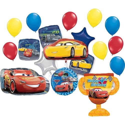  Mayflower Products Disney Cars Party Supplies 4th Birthday Balloon Decorations Lightning McQueen and Cruz Ramirez 18 piece Trophy Bouquet