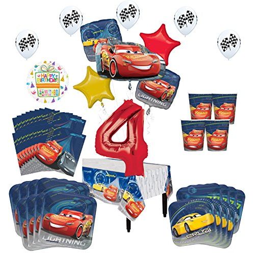  Mayflower Products Disney Cars 4th Birthday Party Supplies 8 Guest Kit and Balloon Bouquet Decorations