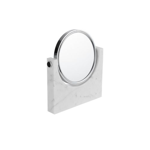  Maykke MAYKKE Jacqueline Round Marble Vanity Mirror | Authentic Italian Carrara White Cosmetic Makeup Stand for Bathroom, Desk, Dresser with Dual Magnification | Modern & Contemporary Roo