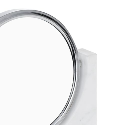  Maykke MAYKKE Jacqueline Round Marble Vanity Mirror | Authentic Italian Carrara White Cosmetic Makeup Stand for Bathroom, Desk, Dresser with Dual Magnification | Modern & Contemporary Roo