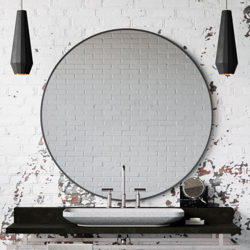  Maykke MAYKKE Jacqueline Round Marble Vanity Mirror | Authentic Italian Carrara White Cosmetic Makeup Stand for Bathroom, Desk, Dresser with Dual Magnification | Modern & Contemporary Roo