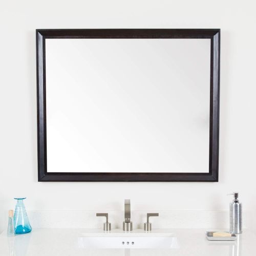  Maykke Imogen 30 H x 36 W Rectangular Brown Bathroom Vanity Mirror Wood Framed Wall Mount Mirror & Decor for Bathroom, Bedroom, Living Room Chocolate Birch Finish, YSA7036002