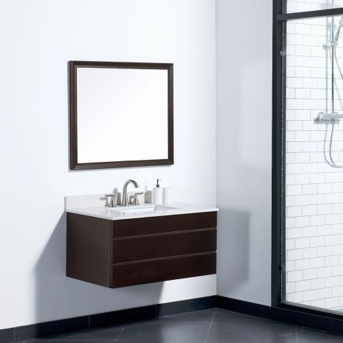  Maykke Imogen 30 H x 36 W Rectangular Brown Bathroom Vanity Mirror Wood Framed Wall Mount Mirror & Decor for Bathroom, Bedroom, Living Room Chocolate Birch Finish, YSA7036002