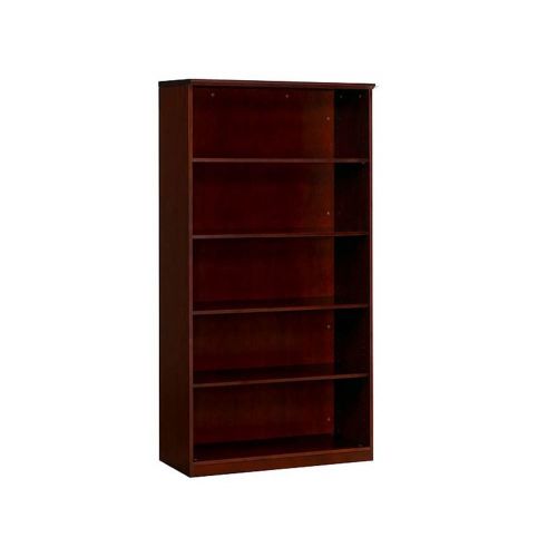  Mayline Group Corsica Five Shelf Bookcase Mahogany Finish on Walnut Veneer Dimensions: 36W x 16D x 68H Weight: 140 lbs.