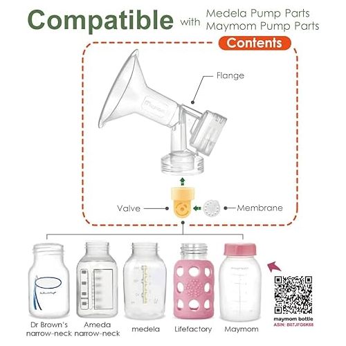  2X One-Piece Breastshields, Valves, Membranes Compatible with Medela Pump Parts, Pump in Style, Lactina, Symphony, Swing; 24 mm Standard breastshields; Made by Maymom, Clear