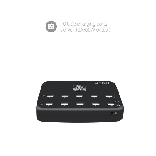  Mbeat mbeat Gorilla Power 10-Port 60W USB Charging Station for Apple iPhone 66 Plus, iPad, Android Phone and All Tablets