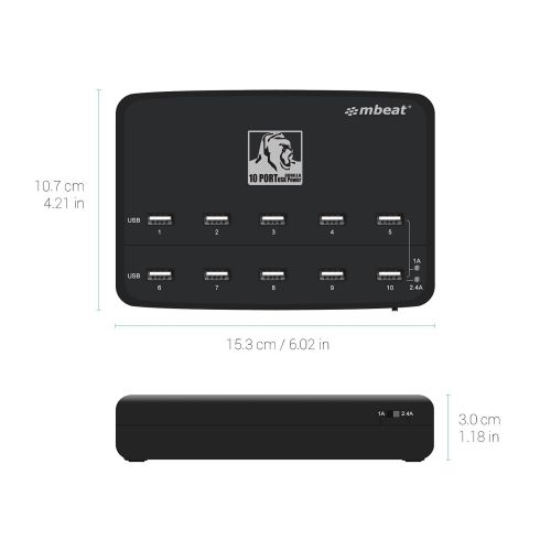  Mbeat mbeat Gorilla Power 10-Port 60W USB Charging Station for Apple iPhone 66 Plus, iPad, Android Phone and All Tablets