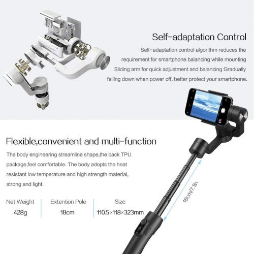  Mbuynow Feiyu Vimble 2 Smartphones Gimbal Stabilizer, 3-Axis Handheld Gimbal for iPhone Xs Max Xr X 8 Plus 7 6 SE Android Smartphone Samsung Galaxy S9+ S9 S8+ S8 S7 S (Gray)