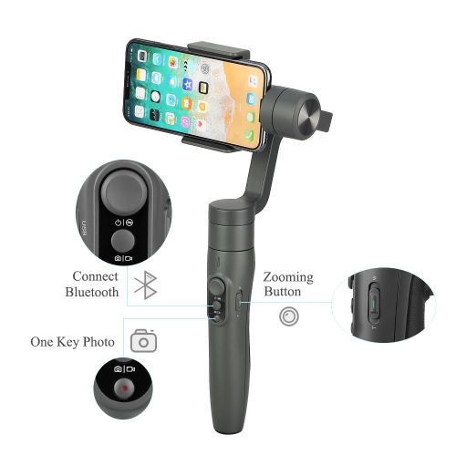  Mbuynow Feiyu Vimble 2 Smartphones Gimbal Stabilizer, 3-Axis Handheld Gimbal for iPhone Xs Max Xr X 8 Plus 7 6 SE Android Smartphone Samsung Galaxy S9+ S9 S8+ S8 S7 S (Gray)