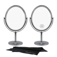 McDuets Mini Standing Mirror for Desk | Pack of 2 | Two-Sided 360 Degree Swivel Vanity Makeup (1x-2x) Magnification Tabletop | Gift for Women, Girls, Dolls | Choose Color/Size (Sil