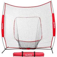 7ft x 7ft Baseball & Softball Practice Net for Hitting & Pitching Practice with Bow Frame, Collapsible and Portable, Red