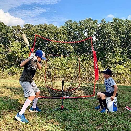  McHom 7 x 7 Baseball & Softball Practice Net Set with Travel Tee, Ball Caddy, 3 Weighted Balls & Strike Zone for Hitting, Pitching, Batting & Fielding Practice Collapsible and Port