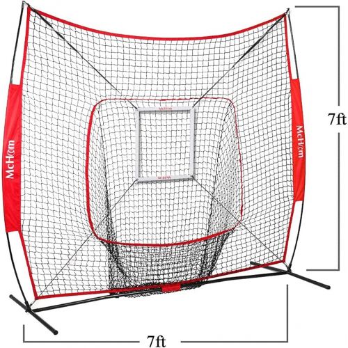  McHom 7 x 7 Baseball & Softball Practice Net Set with Travel Tee, Ball Caddy, 3 Weighted Balls & Strike Zone for Hitting, Pitching, Batting & Fielding Practice Collapsible and Port