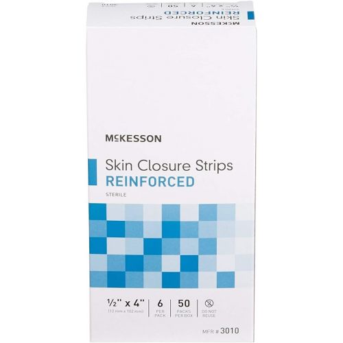  McKesson Skin Closure Strips, Sterile, Reinforced, 1/2 in x 4 in, 50 Count