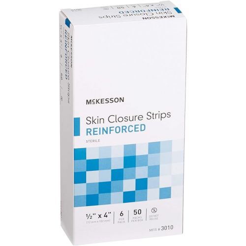  McKesson Skin Closure Strips, Sterile, Reinforced, 1/2 in x 4 in, 50 Count