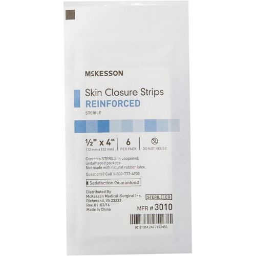  McKesson Skin Closure Strips, Sterile, Reinforced, 1/2 in x 4 in, 50 Count