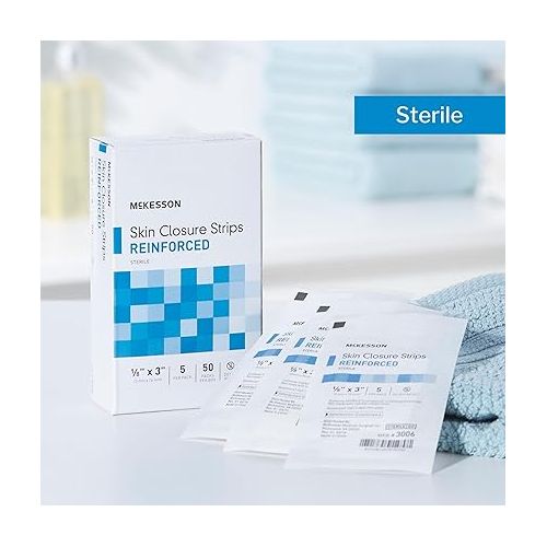  McKesson Skin Closure Strips, Sterile, Reinforced, 1/8 in x 3 in, 50 Count