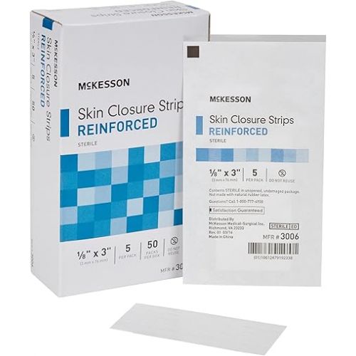  McKesson Skin Closure Strips, Sterile, Reinforced, 1/8 in x 3 in, 50 Count