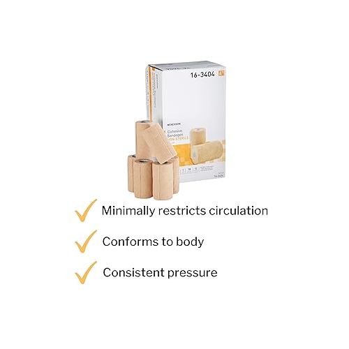  McKesson Elastic Cohesive Bandages, Beige, Non-Sterile, 4 in x 5 yds, 1 Count, 18 Packs, 18 Total