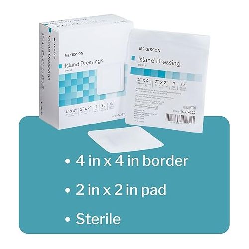  McKesson Island Dressing, Sterile, Polypropylene/Rayon, 4 in x 4 in Dimension, 2 in x 2 in Pad, 25 Count, 1 Pack