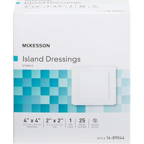  McKesson Island Dressing, Sterile, Polypropylene/Rayon, 4 in x 4 in Dimension, 2 in x 2 in Pad, 25 Count, 1 Pack