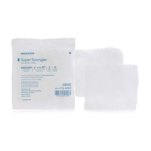  McKesson Super Sponges, Sterile, 100% Cotton, Fluff Dressing, 6 in x 6 3/4 in, 2 per Pack, 20 Packs, 40 Total