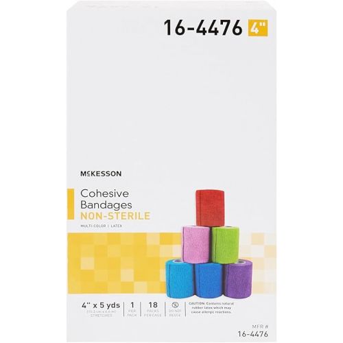  McKesson Cohesive Bandage, Non-Sterile, Self-Adherent Closure, Multi-Color, 4 in x 5 yds, 1 Count, 18 Packs, 18 Total