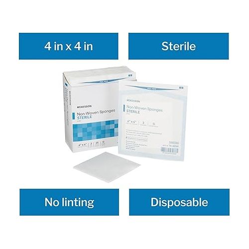  McKesson Non-Woven Sponges, Sterile, 4-Ply, Polyester/Rayon, 4 in x 4 in, 2 per Pack, 600 Packs, 1200 Total